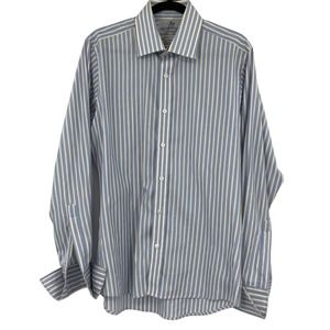 HARVIE & HUDSON Blue Yellow Dress Shirt 15 1/2 L French Cuff Cotton